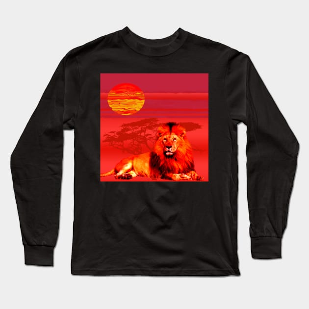 Africa Lions Sunrise Desert Red Gift T-Shirt Long Sleeve T-Shirt by gdimido